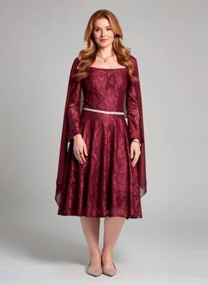 Robe mi-longue manches longues manches longues rouge FIESTA femme