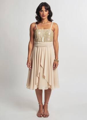 Robe mi-longue sans manche sans manche beige ASCIA femme