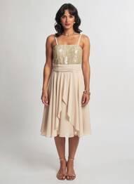 Robe mi-longue sans manche sans manche beige ASCIA femme