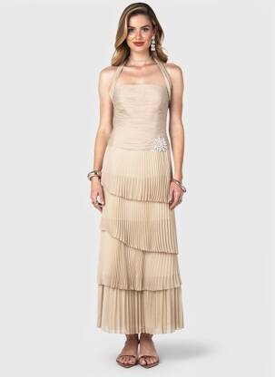 Robe longue sans manche sans manche beige FARA FIESTA femme
