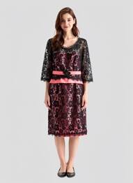 Robe mi-longue manches longues manches longues noir MARFIL femme