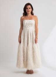 Robe longue manches bretelles ajustables sans manche beige SONIA PENA femme