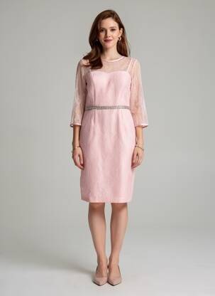 Robe mi-longue manches longues manches longues rose MARFIL femme