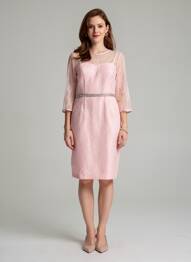 Robe mi-longue manches longues manches longues rose MARFIL femme