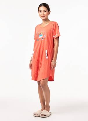 Chemise de nuit sérigraphie orange ROSE POMME femme