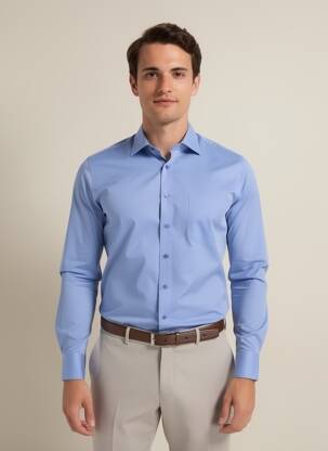 Chemise manches longues poignets boutonnés bleu WEDDING homme