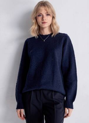 Pull coupe droite manches longues bleu fonce HOWLIN femme