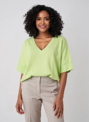Pull coupe droite manches courtes vert ABSOLUT CASHMERE femme