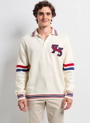 Pull col polo manches longues beige MAISON LABICHE homme