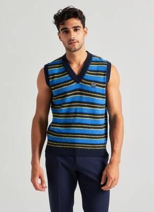 Pull col v sans manche bleu MAISON LABICHE homme