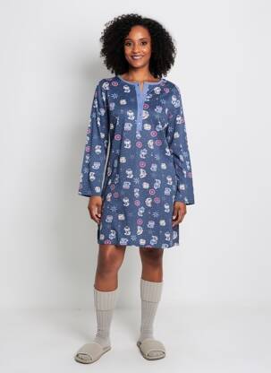 Chemise de nuit manches longues bleu MASSANA femme