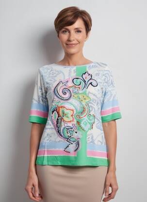 T-shirt stretch manches courtes bleu BARBARA LEBEK femme