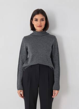 Pull col roulé tissage chiné manches longues gris AMERICAN VINTAGE femme
