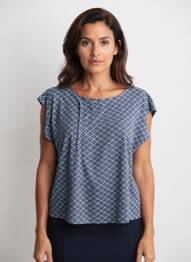 Top tissage jersey manches courtes bleu SHEEGO femme