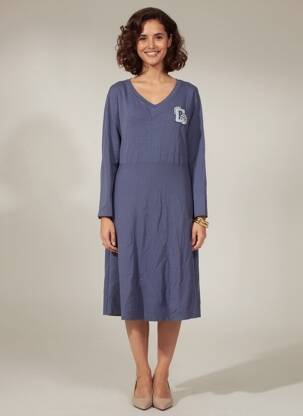 Robe mi-longue manches longues manches longues bleu SHEEGO femme
