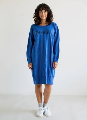 Robe mi-longue manches longues manches longues bleu SHEEGO femme
