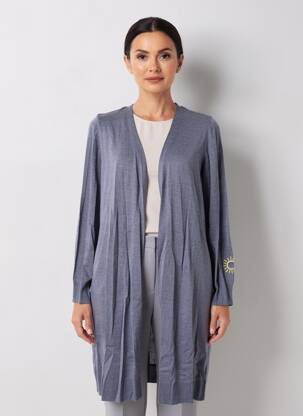 Gilet manches longues col châle bleu SHEEGO femme