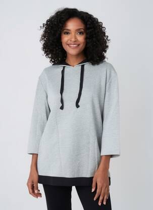 Sweat-shirt à capuche stretch manches longues gris SHEEGO femme