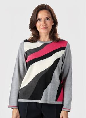 Pull tissage chiné manches longues gris GUY DUBOUIS femme