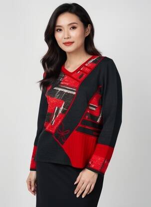 Pull tissage chiné manches longues rouge GUY DUBOUIS femme