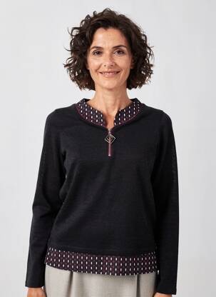 Pull tissage chiné manches longues noir GUY DUBOUIS femme