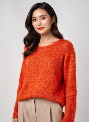 Pull stretch manches longues orange GUY DUBOUIS femme