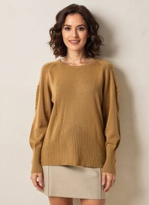 Pull coupe cintrée manches longues marron COULEURS DU TEMPS femme