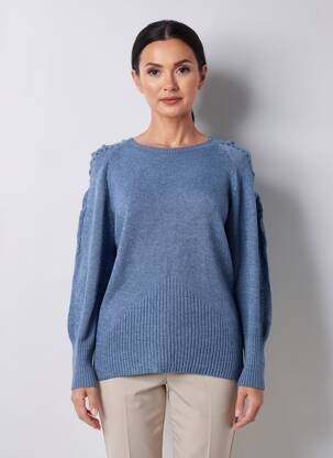 Pull coupe cintrée manches longues bleu COULEURS DU TEMPS femme