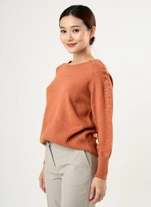 Pull coupe cintrée manches longues orange COULEURS DU TEMPS femme
