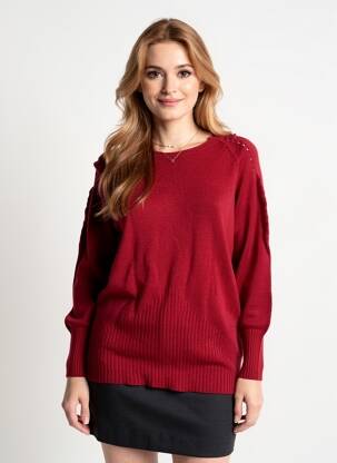 Pull coupe cintrée manches longues rouge COULEURS DU TEMPS femme