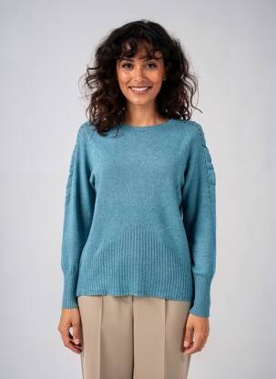Pull coupe cintrée manches longues bleu clair COULEURS DU TEMPS femme