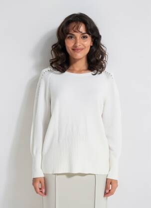Pull coupe cintrée manches longues blanc COULEURS DU TEMPS femme