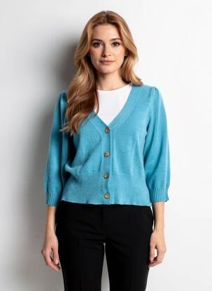 Gilet manches longues manches 3/4 bleu COULEURS DU TEMPS femme