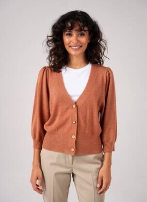 Gilet manches longues manches 3/4 orange COULEURS DU TEMPS femme