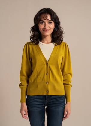 Gilet manches longues manches 3/4 jaune COULEURS DU TEMPS femme