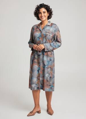 Robe mi-longue imprimé fantaisie manches longues bleu GUY DUBOUIS femme