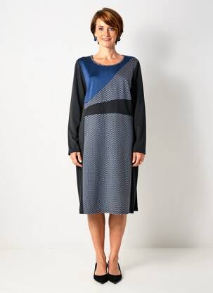 Robe mi-longue imprimé fantaisie manches longues bleu GUY DUBOUIS femme