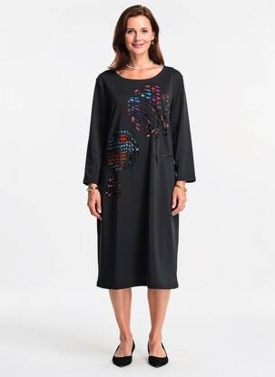 Robe mi-longue manches longues manches longues noir GUY DUBOUIS femme