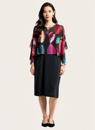 Robe mi-longue manches 3/4 manches 3/4 noir GUY DUBOUIS femme