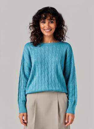 Pull coupe droite manches longues bleu COULEURS DU TEMPS femme