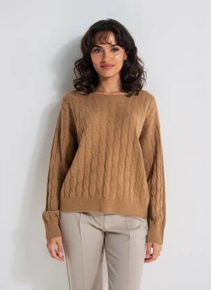 Pull coupe droite manches longues marron COULEURS DU TEMPS femme