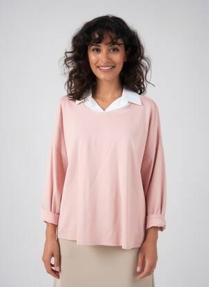 T-shirt manches longues manches longues rose COULEURS DU TEMPS femme