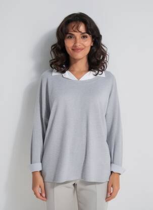 T-shirt manches longues manches longues gris COULEURS DU TEMPS femme