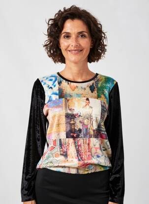 T-shirt imprimé fantaisie manches longues noir MERI & ESCA femme
