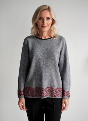Pull coupe droite manches longues gris GUY DUBOUIS femme
