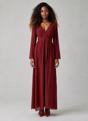 Robe longue manches longues manches longues rouge PINK BOOM femme