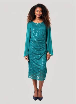 Robe mi-longue manches longues manches longues vert NINA LOO femme