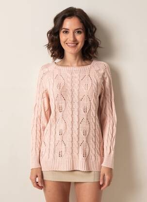 Pull coupe droite manches longues rose COULEURS DU TEMPS femme