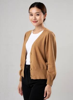 Gilet manches longues manches 3/4 marron COULEURS DU TEMPS femme