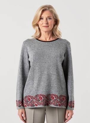 Pull coupe droite manches longues gris GUY DUBOUIS femme